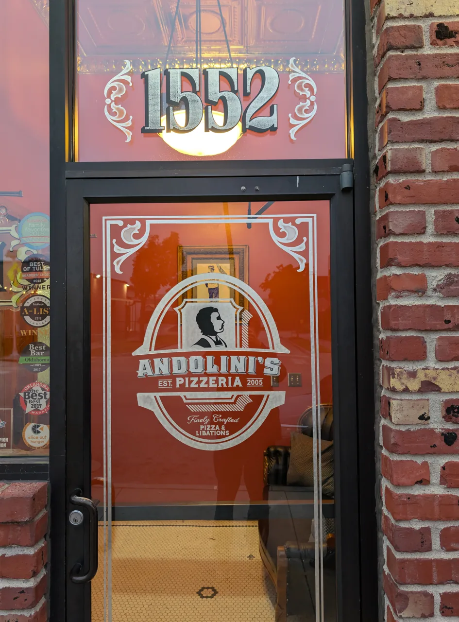 Andolini’s Pizzeria entrance on Cherry Street in Tulsa