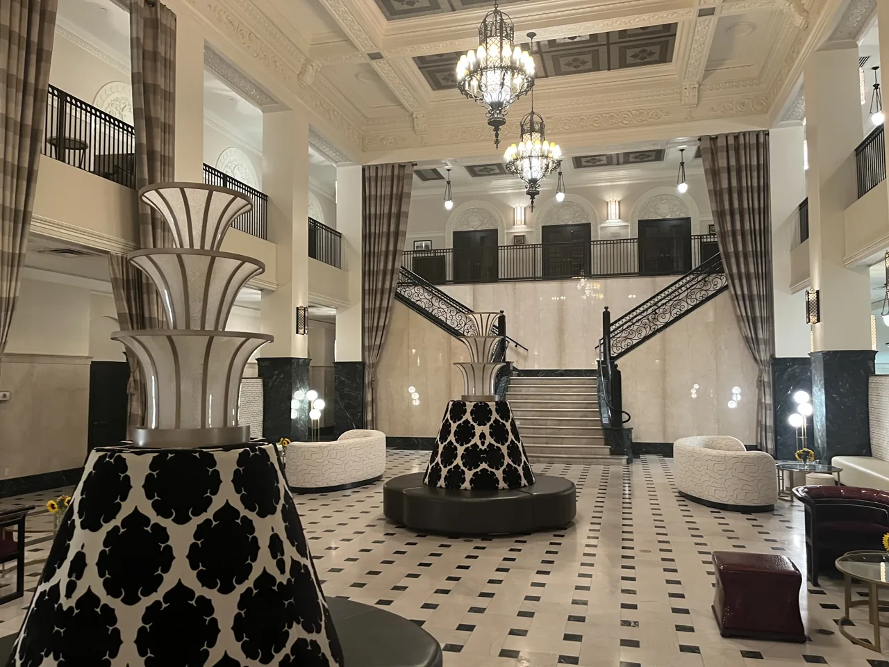 The Mayo Hotel lobby and staircase in Tulsa